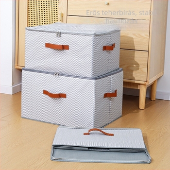 Tároló doboz cipzárral és tetővel – halszálka minta, nemszövött anyagból, 90–100 literes kapacitás, összehajtható és hordozható