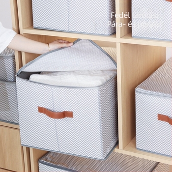 Tároló doboz cipzárral és tetővel – halszálka minta, nemszövött anyagból, 90–100 literes kapacitás, összehajtható és hordozható