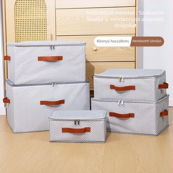 Tároló doboz cipzárral és tetővel – halszálka minta, nemszövött anyagból, 90–100 literes kapacitás, összehajtható és hordozható