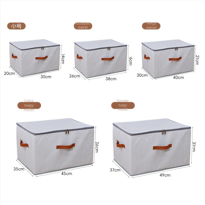 Tároló doboz cipzárral és tetővel – halszálka minta, nemszövött anyagból, 90–100 literes kapacitás, összehajtható és hordozható