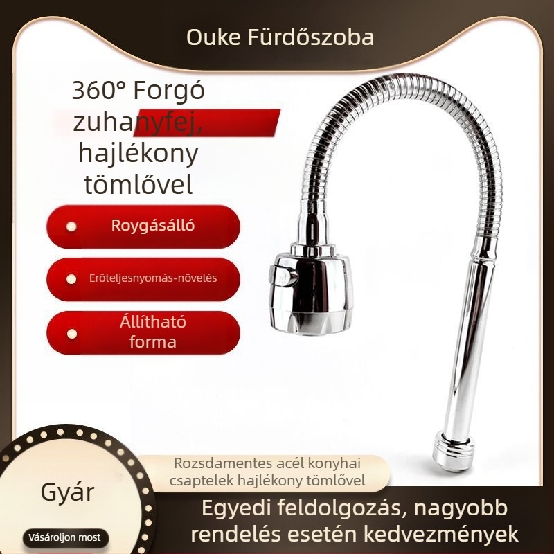 W-023 konyhai csap, rozsdamentes acél, 360° forgó, spirálos szerelés, elektroplakolás felület