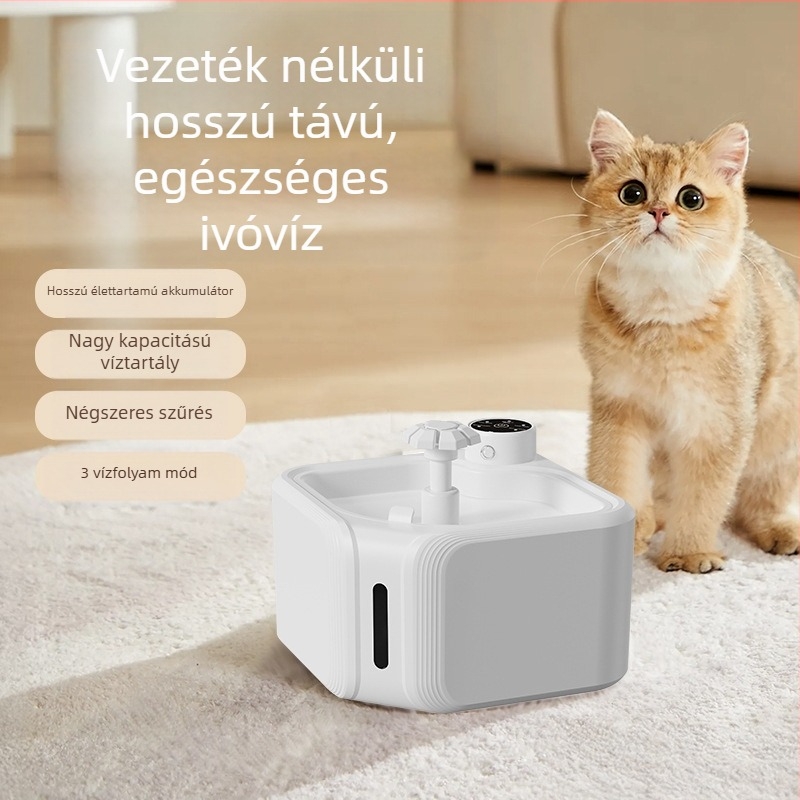 Vezeték nélküli háziállat ivóvízforrás – CW-02, Szenzoros ciklus, Levehető kialakítás, Tömeg 896 g, Alkalmas kutyák és macskák számára, Tartalmaz szűrőt