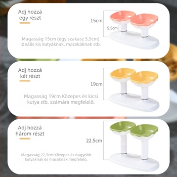 Állítható, két tálas macska etetésére és itatására szolgáló tál, automatikus etetés, anyag PP+ABS
