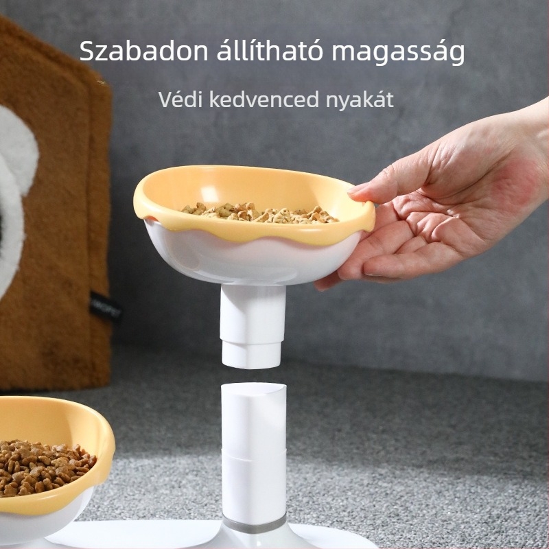 Állítható, két tálas macska etetésére és itatására szolgáló tál, automatikus etetés, anyag PP+ABS