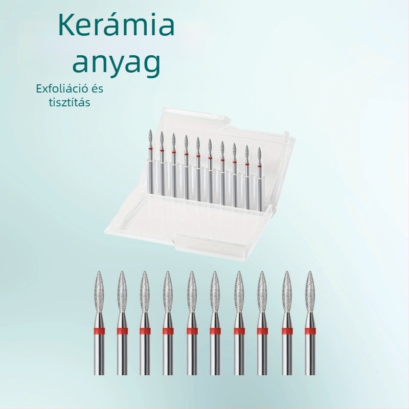 Gyémántos szemcsés körömcsiszolófej – 10 darabos készlet, orosz stílusú előkezelés