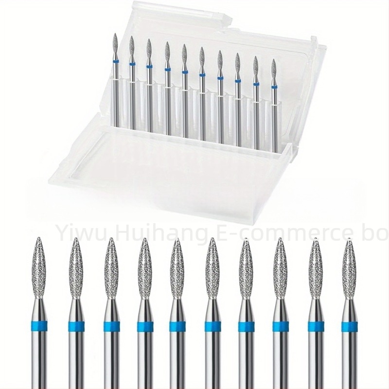 Gyémántos szemcsés körömcsiszolófej – 10 darabos készlet, orosz stílusú előkezelés