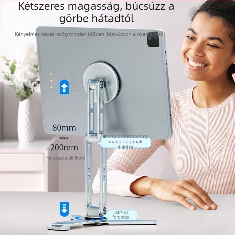 Összecsukható asztali állvány telefonokra és táblagépekre, alumínium ötvözetből, kompatibilis a selfie és élő közvetítéshez, kód x01
