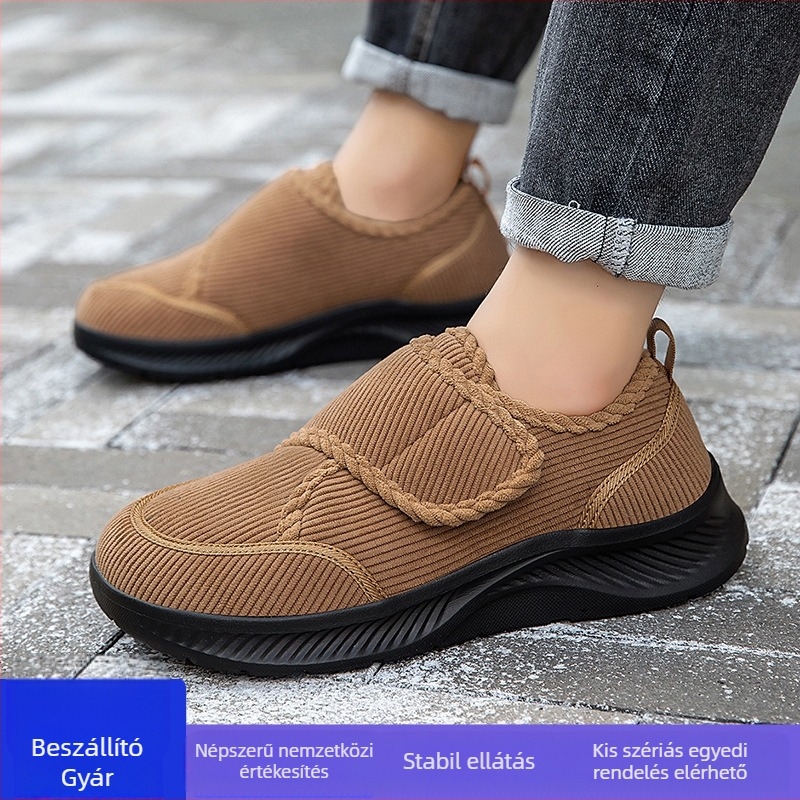 Uniszex egészségvédő járócipő, széles szélesség, bársonyos bélés, Corduroy felső rész, Velcro-zárás — alkalmas téli, tavaszi és őszi viselethez