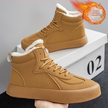 Férfi téli meleg papucs, bársonyos bélés, magas szárú, extra vastag PVC talppal, előre fűzőzve