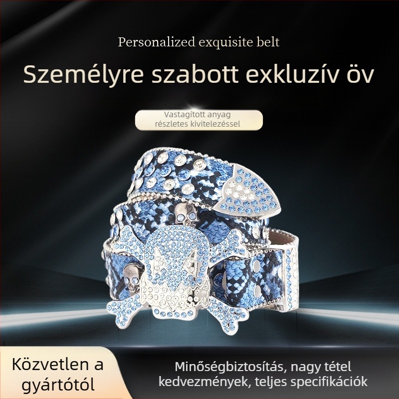 PU bőr öv, ötvözet csattal, 2–4 cm szélesség, punk/hip-hop/Inst stílus, forró lyukasztásos megmunkálás.