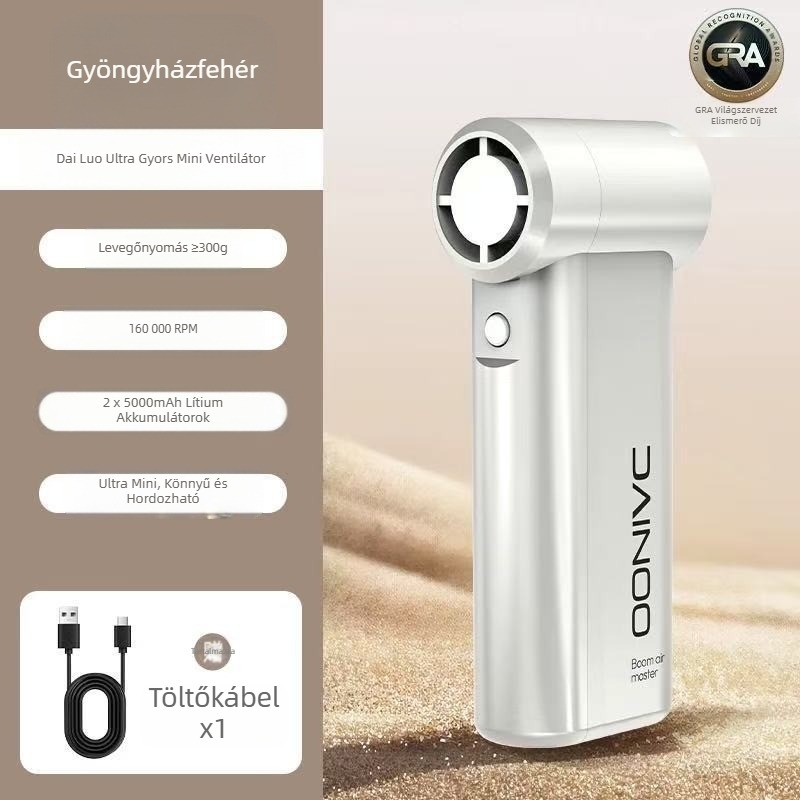 Kézben tartható turbina ventillátor F18 beépített 4000mAh akkumulátorral, 4 sebességfokozat, forgó penge porfújáshoz, zaj ≥71dB