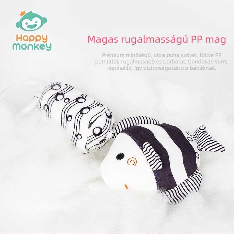 Tololo plüss ágyripító csörgő – babák és kisgyermekek (0–3 év); vizuális stimuláció, kéz-szem koordináció, szenzoros fejlődés