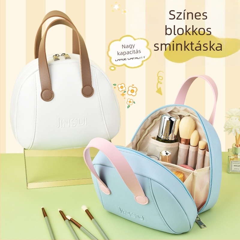 Sminktáska PU-ból, kubusformájú, utazáshoz, rekeszekkel a kozmetikumoknak