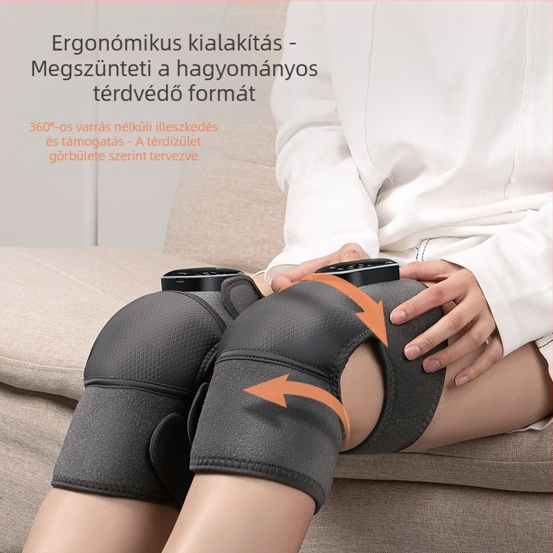 Grafénmelegítő térdmasszírozó, vezeték nélküli vezérlés, 5V tápegység, 45–65°C, 450 g, 3 üzemmód, intelligens hőmérséklet-szabályozás