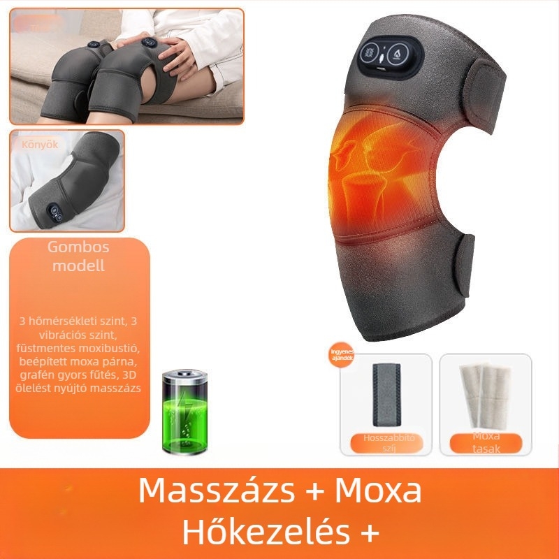 Grafénmelegítő térdmasszírozó, vezeték nélküli vezérlés, 5V tápegység, 45–65°C, 450 g, 3 üzemmód, intelligens hőmérséklet-szabályozás