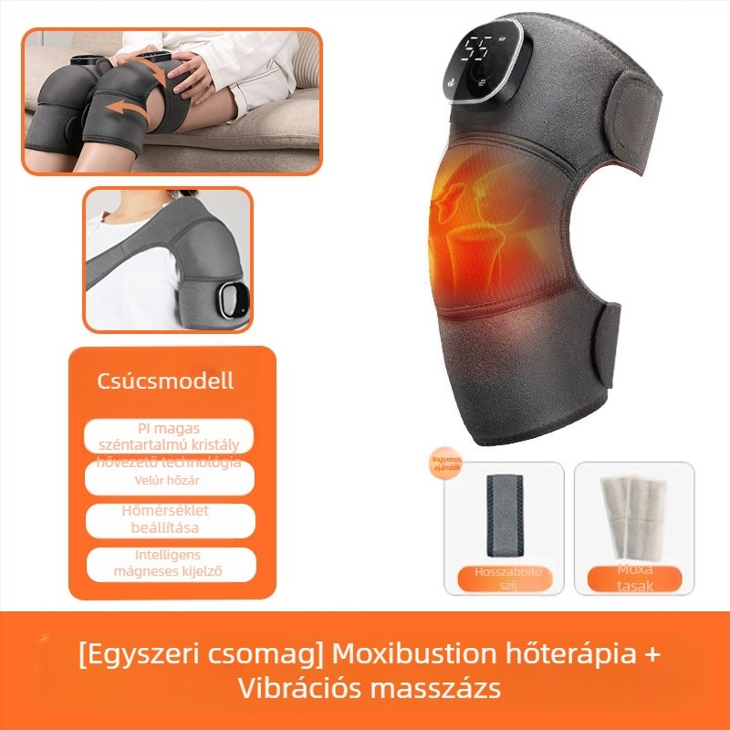 Grafénmelegítő térdmasszírozó, vezeték nélküli vezérlés, 5V tápegység, 45–65°C, 450 g, 3 üzemmód, intelligens hőmérséklet-szabályozás