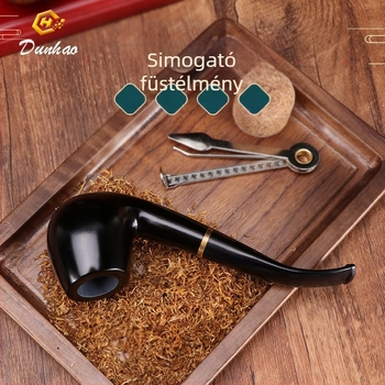 Kézzel készített ebenfa pipa görbült szájrésszel, márka Canglan, kód Ebony 508 – fa erezet