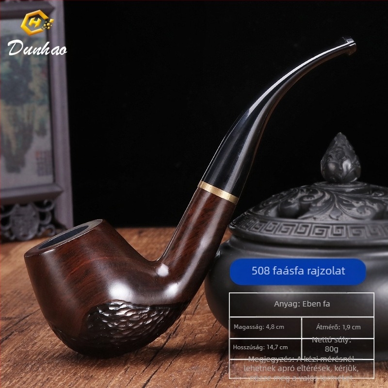 Kézzel készített ebenfa pipa görbült szájrésszel, márka Canglan, kód Ebony 508 – fa erezet