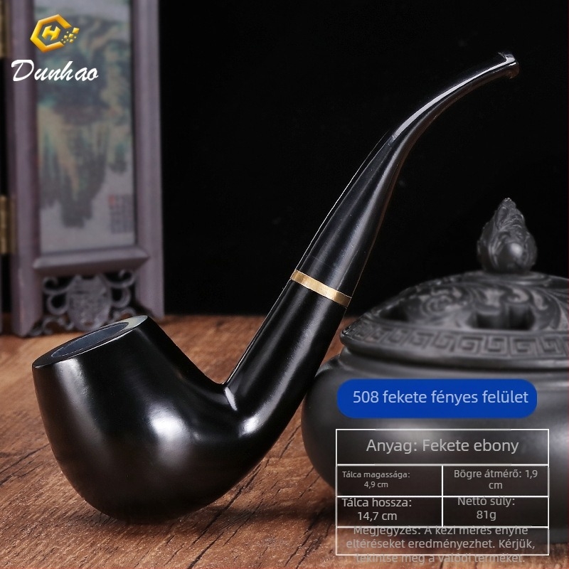 Kézzel készített ebenfa pipa görbült szájrésszel, márka Canglan, kód Ebony 508 – fa erezet