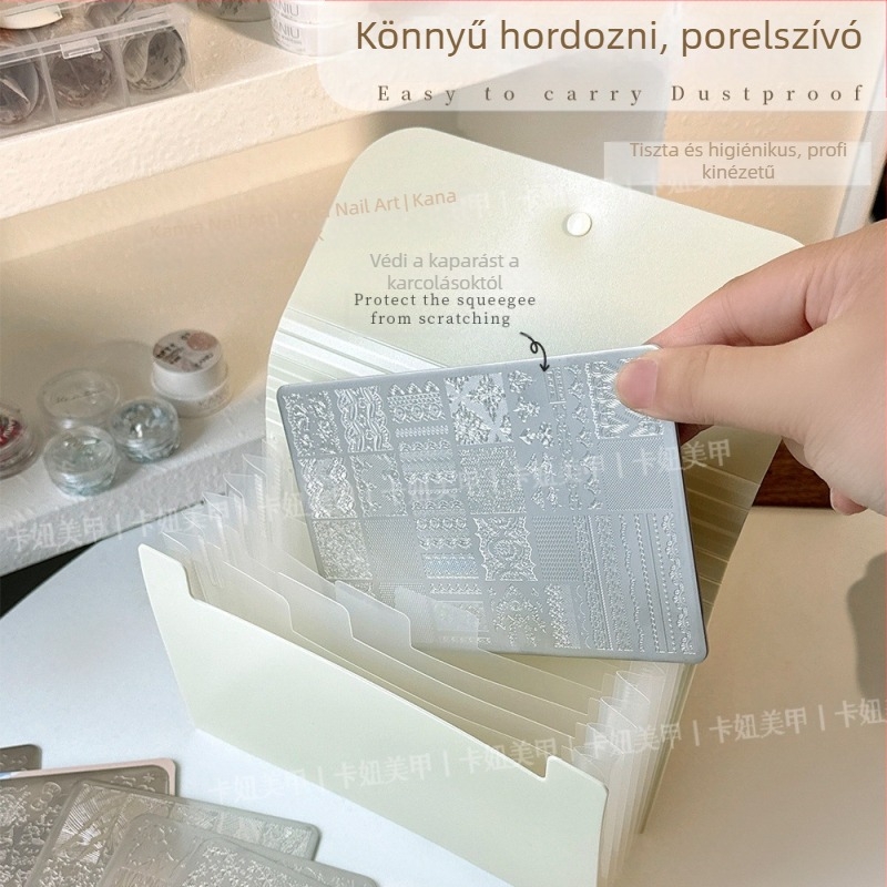 Körömmatricák tároló doboz, összecsukható, porálló, átlátszó, karcolásálló, műanyag