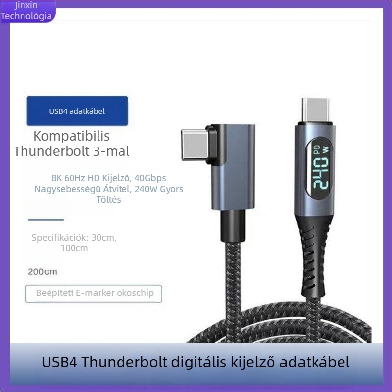USB4 USB-C adatkábel, Thunderbolt 4 kompatibilis, 8K kijelző, 40Gbps, PD240W gyors töltés