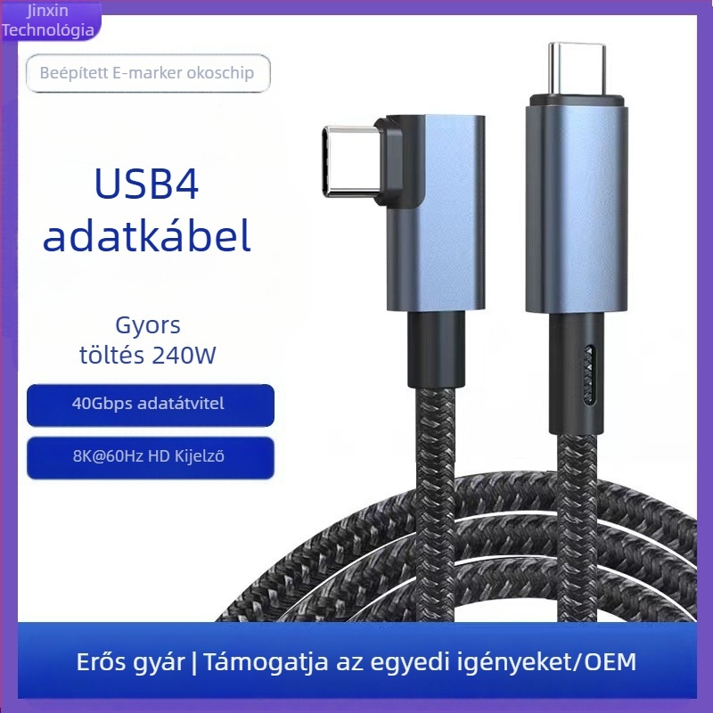 USB4 USB-C adatkábel, Thunderbolt 4 kompatibilis, 8K kijelző, 40Gbps, PD240W gyors töltés