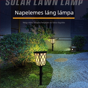 Napelemes LED lámpa kertbe láng alakban – Modell N260, IP55, DC5V 1W napelemes panel, 6-12 órás üzemidő, Kapcsoló: kézi + fényérzékelő