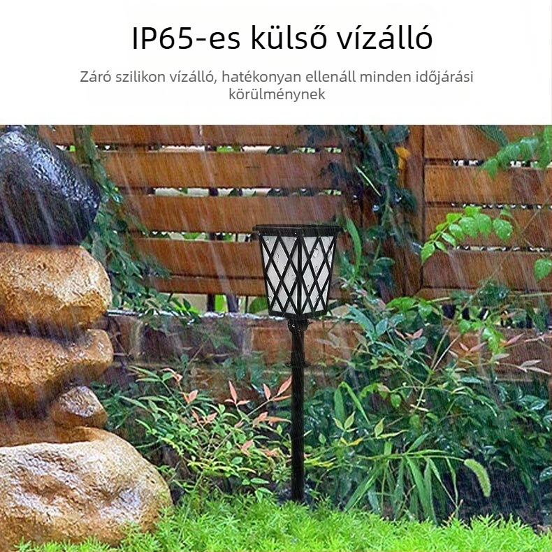 Napelemes LED lámpa kertbe láng alakban – Modell N260, IP55, DC5V 1W napelemes panel, 6-12 órás üzemidő, Kapcsoló: kézi + fényérzékelő