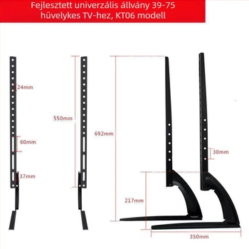 TV‑alap magasságító – univerzális fúrás nélküli LCD kijelző asztali tartó KT06, acél kivitel, kompatibilis okostévékhez