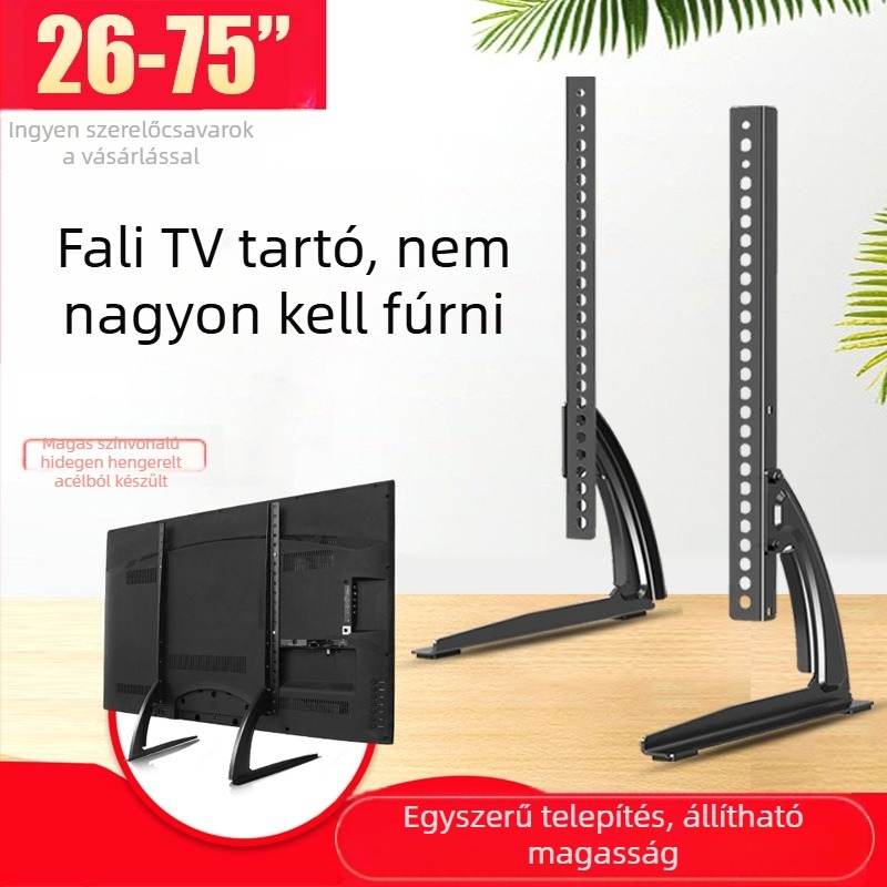 TV‑alap magasságító – univerzális fúrás nélküli LCD kijelző asztali tartó KT06, acél kivitel, kompatibilis okostévékhez