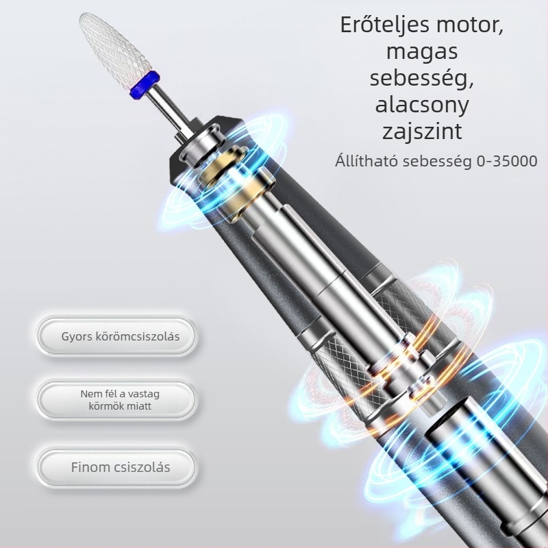 Köröm polírozó TMS-025 | Műanyag ház, 136 g tömeg, Tartozékok: főegység, csiszolófej, töltőkábel, felhasználói útmutató