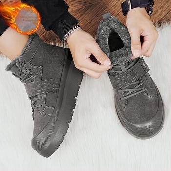 Férfi téli Martin csizmák fleece béléssel — PU felső rész, gumírozott talp, szár magassága 3–7 cm, EVA belső talp, Slip-On / Pull-On zárás