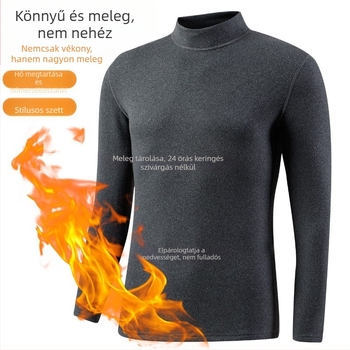 Férfi hosszú ujjú alsó rétegű felső, félmagas gallérral, Poliészter és fleece bélés, vastagság 201-250 g/m²