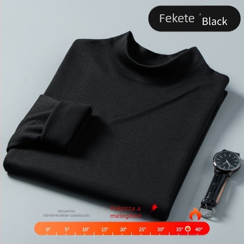 Férfi hosszú ujjú alsó rétegű felső, félmagas gallérral, Poliészter és fleece bélés, vastagság 201-250 g/m²