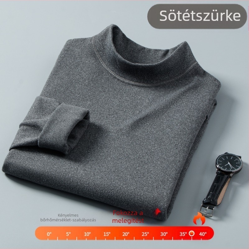 Férfi hosszú ujjú alsó rétegű felső, félmagas gallérral, Poliészter és fleece bélés, vastagság 201-250 g/m²