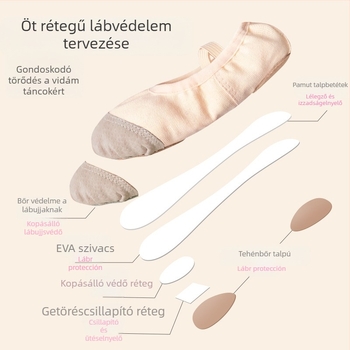 Tánc cipő - bőr talp, felső rész: vászon, Balett és modern tánc, Gyerekeknek (Lányok), Egyensúly