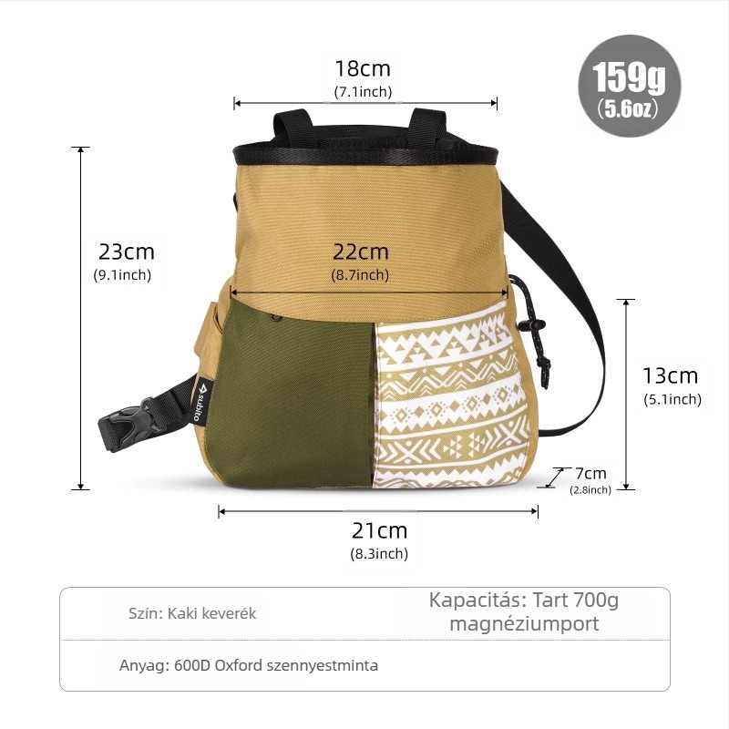 Mászáshoz krétás táska, 18 cm-es széles nyílás, egykezes hozzáférés, dupla kefesorok, 1.5x nagy kapacitás