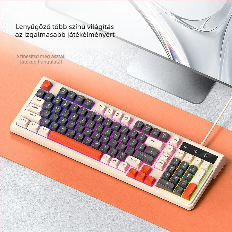 Gamer billentyűzet, kábeles, 98+ gomb, membrános, RGB háttérvilágítás