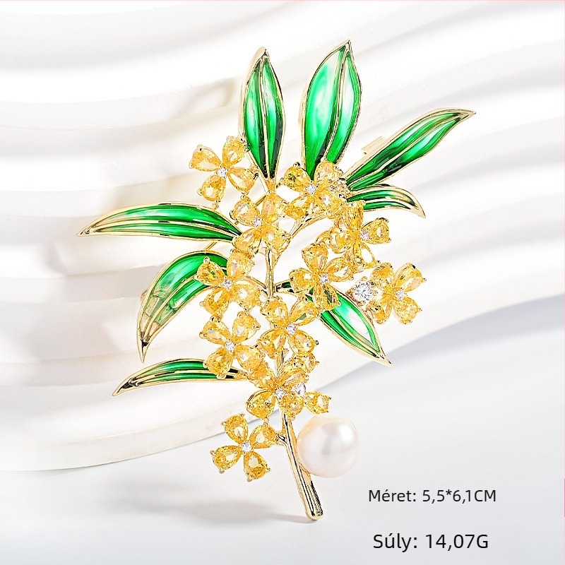 Osmanthus sorozat kitűző – réz, nőies elegancia, virágalak, elektroplatálás