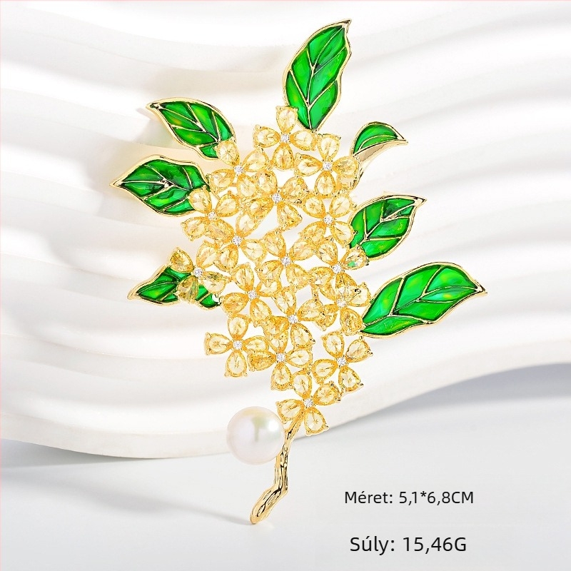 Osmanthus sorozat kitűző – réz, nőies elegancia, virágalak, elektroplatálás