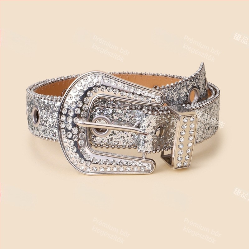 Női deréköv strasszokkal, PU bőr, tűs csattal, szélesség 2-4 cm, INS stílus