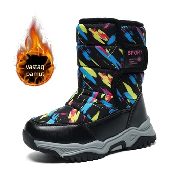 Gyerekek téli hócsizmája – műbőr felsőrész, vastag plüss bélés, magas szárú, Velcro-zárás, gumitalp