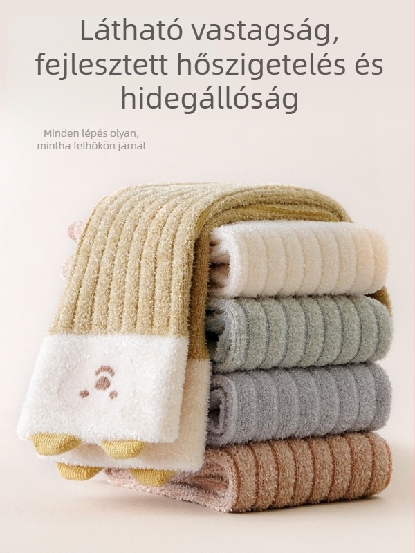 Gyerek zokni téli fleece belsővel és vastag melegítéssel, hosszú cső dizájn, légáteresztő és nedvszívó, rajzfilm minta