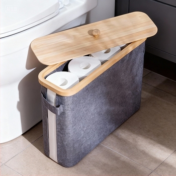 Modern Minimalista Papírzsebkendő Tekercs Tároló Kosár Fedővel – Anyag: Nanzhu Bamboo + Oxford Cloth, Összecsukható, 24L