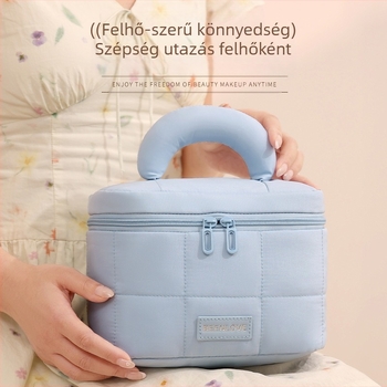 Sminkes táska, hordozható kocka alakú dizájn, poliészter anyag, többfunkciós, utazási és kozmetikai tárolásra