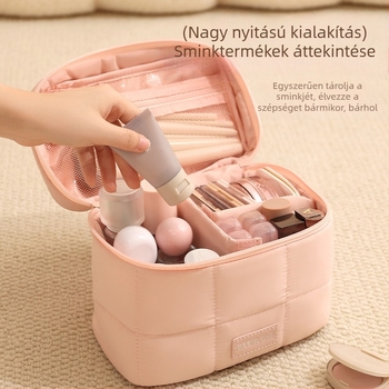 Sminkes táska, hordozható kocka alakú dizájn, poliészter anyag, többfunkciós, utazási és kozmetikai tárolásra