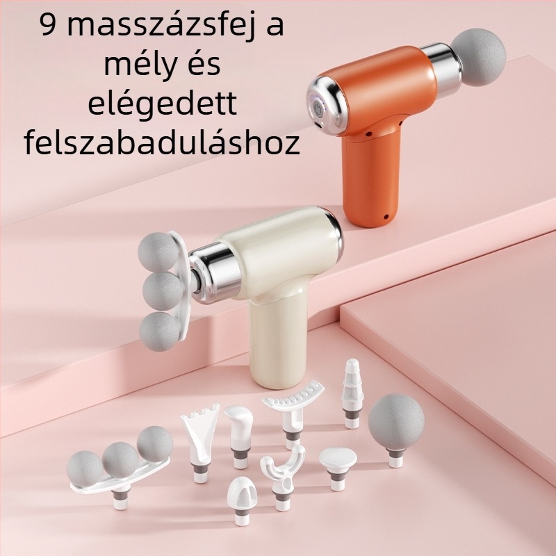Fasciális masszírozó 6+ fejjel, mini hordozható, szénkefe motorral, több sebesség, alacsony zajú 36–45 dB, beépített 800–1000 mAh akkumulátor
