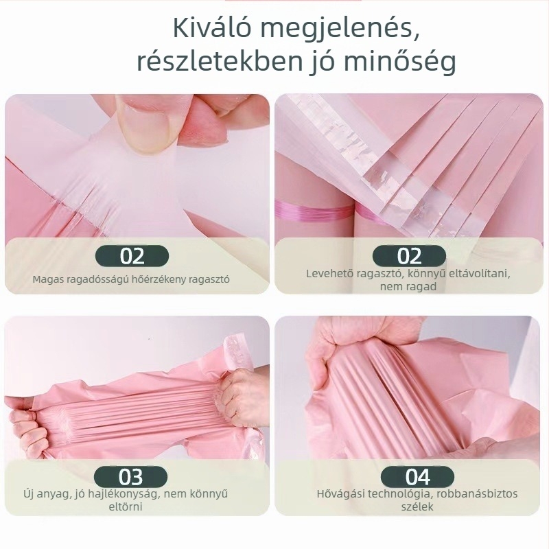 Expressz zacskó, önzáró, PE anyag (új + újrahasznosított), forró vágás, záró hossz 4