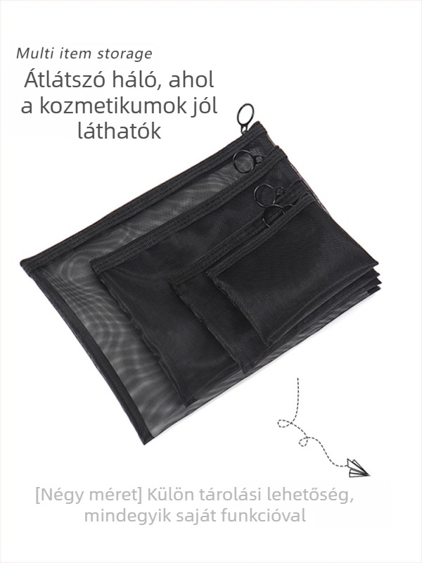 Sminkes táska nagy kapacitású, hálós kialakítású, légáteresztő dizájn, poliészter bélés, rúzs tároló