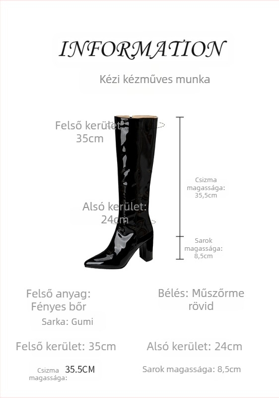 Női divatcsizmák magas szárú, négyszögletes orrú és masszív sarkú (Felső rész: PU; Talp: Gumi; Hátsó cipzár; Magas szár; Négyszögletes orr)
